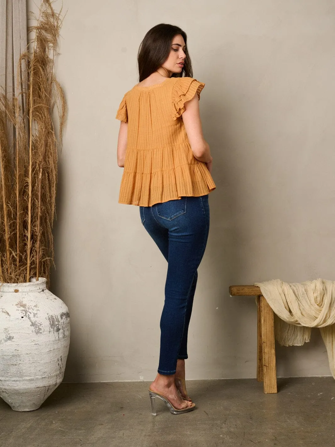 WOMEN'S RUFFLE SLEEVELESS TIERED TUNIC TOP
