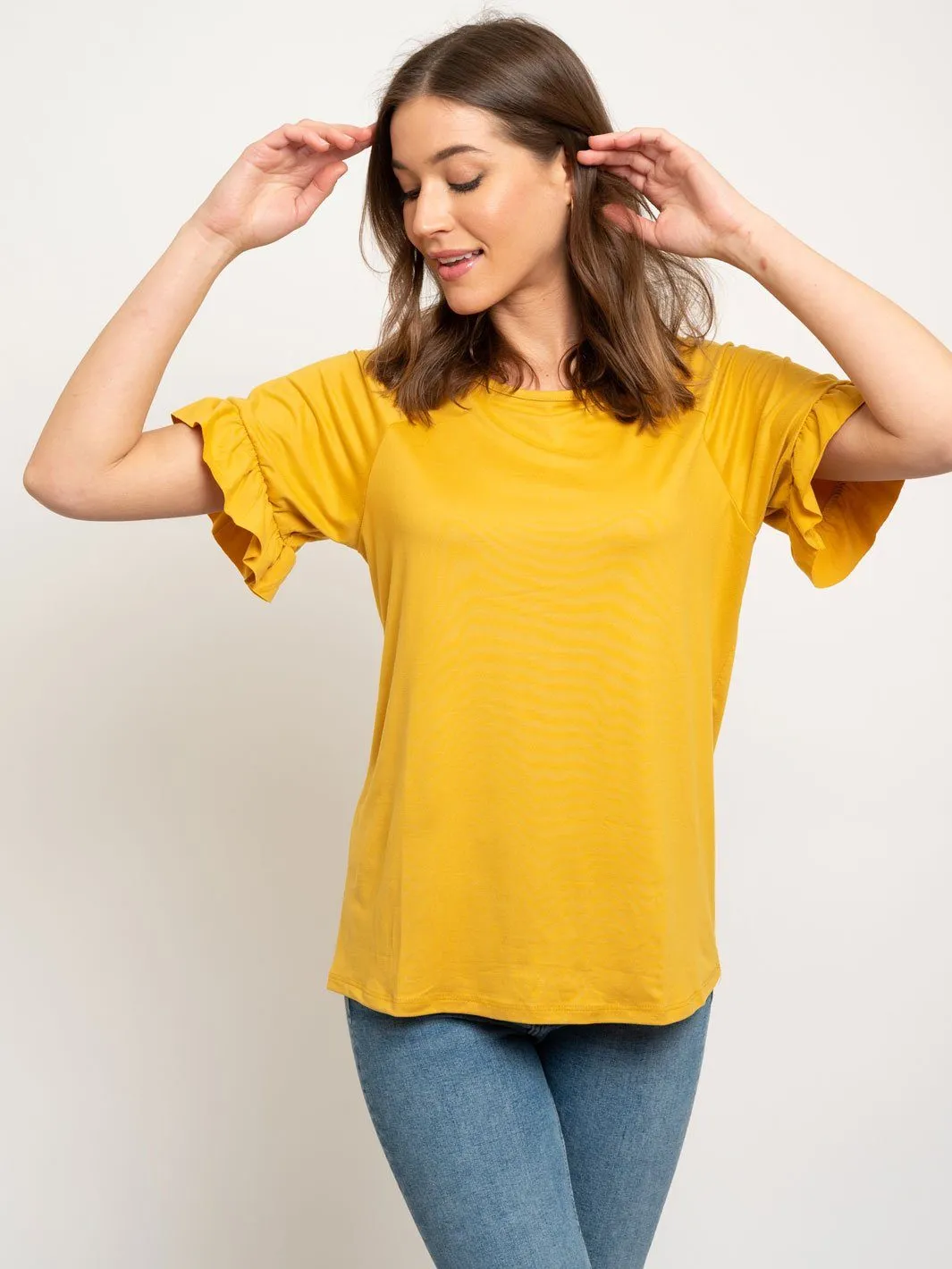 WOMEN'S RUFFLED SLEEVES KNIT TOP