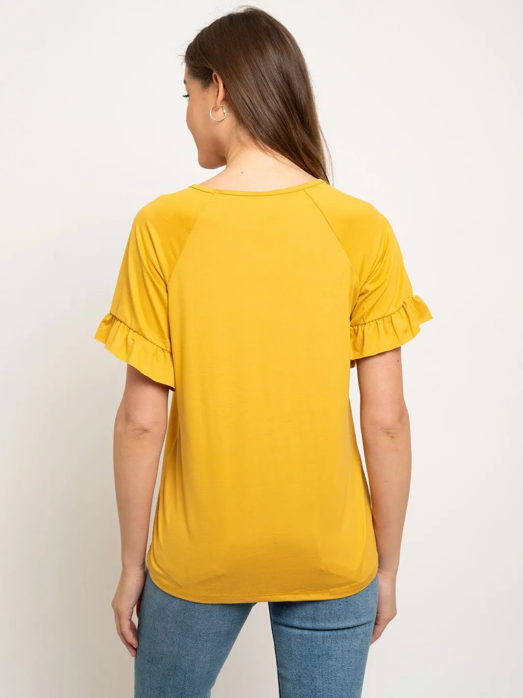WOMEN'S RUFFLED SLEEVES KNIT TOP