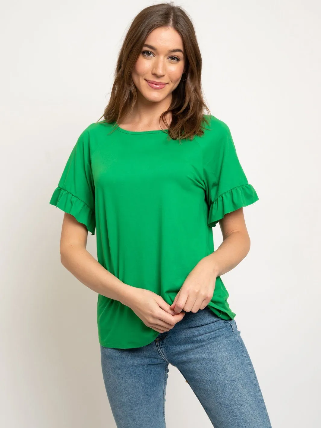 WOMEN'S RUFFLED SLEEVES KNIT TOP