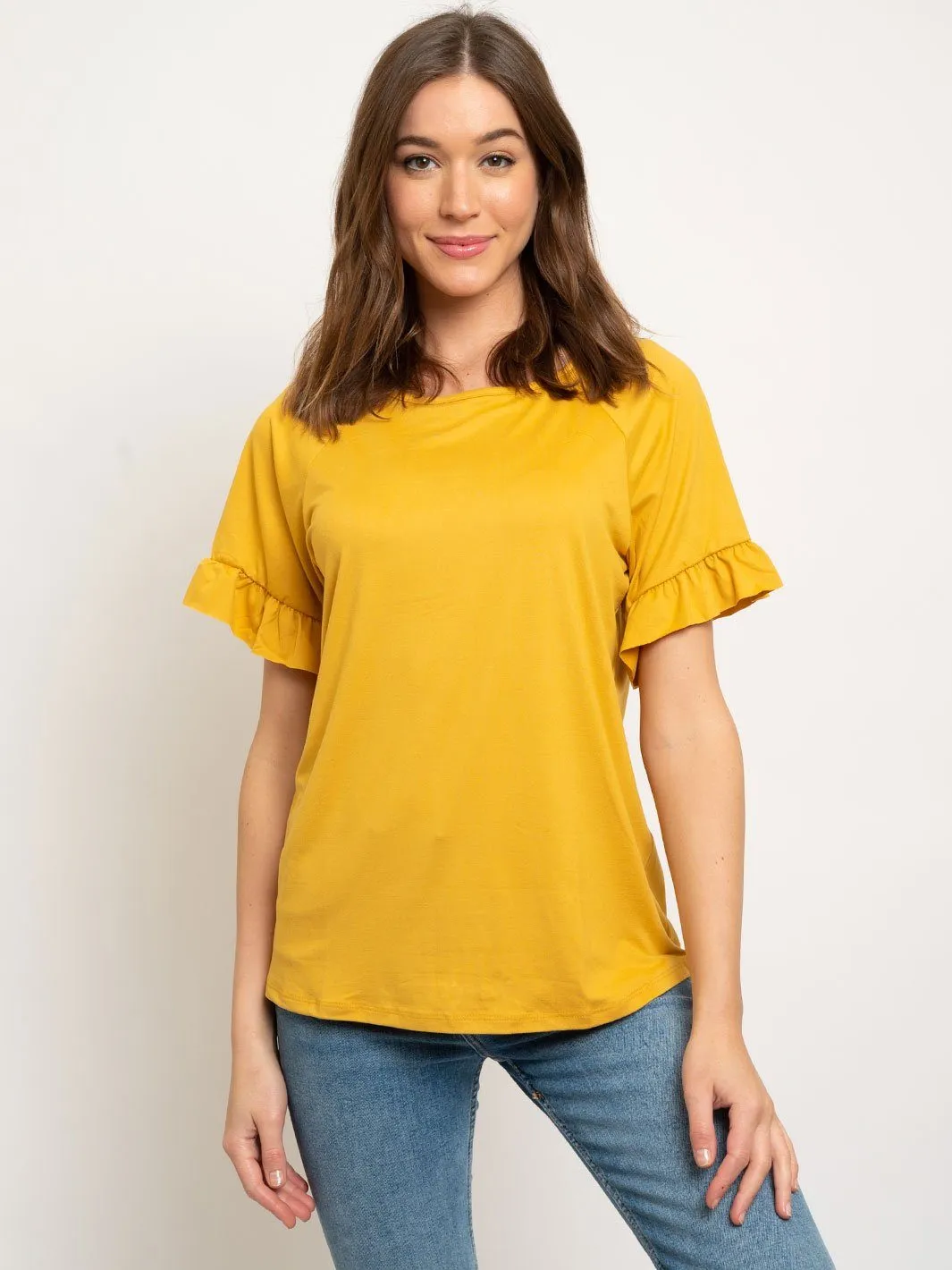 WOMEN'S RUFFLED SLEEVES KNIT TOP