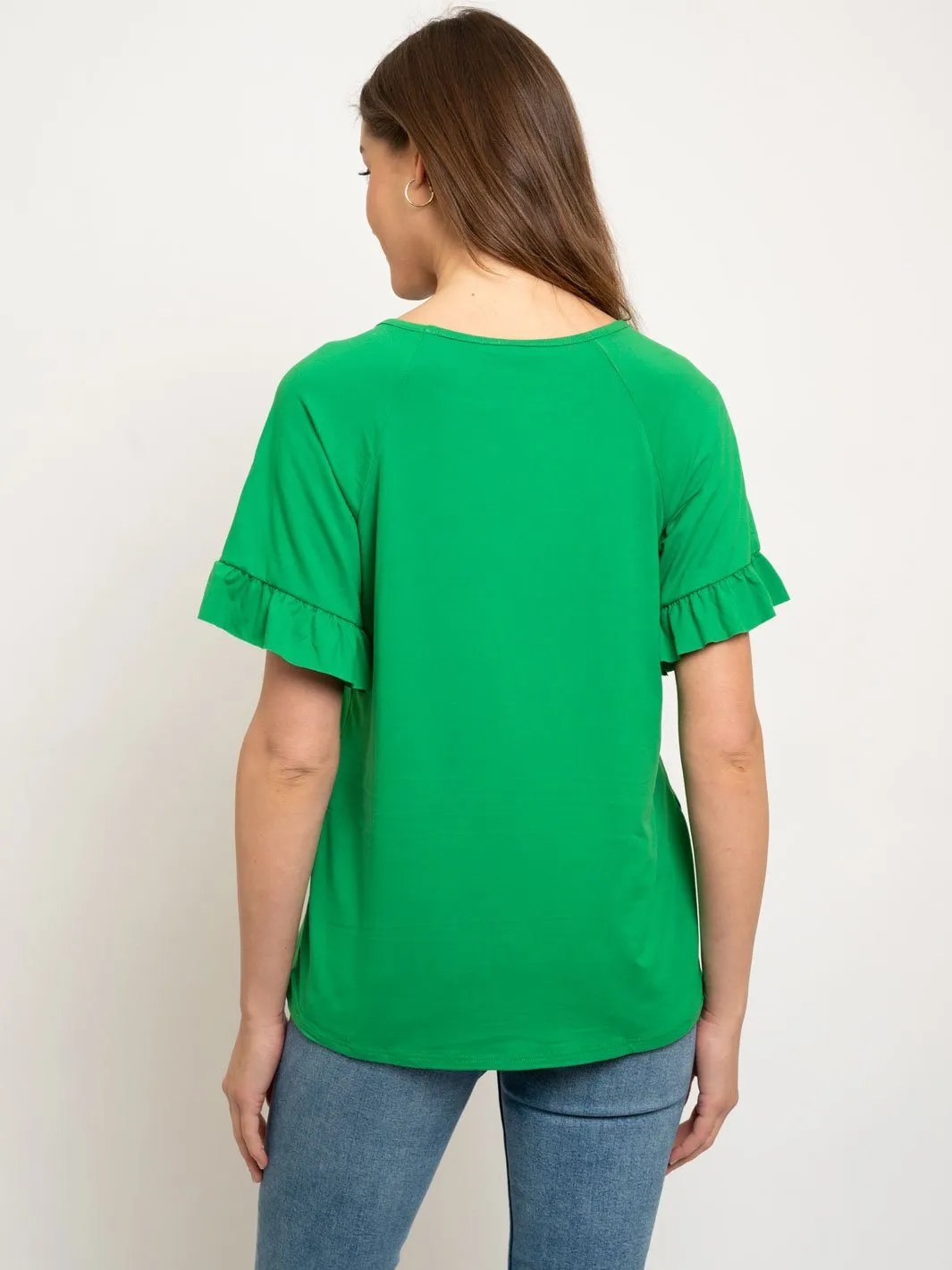 WOMEN'S RUFFLED SLEEVES KNIT TOP