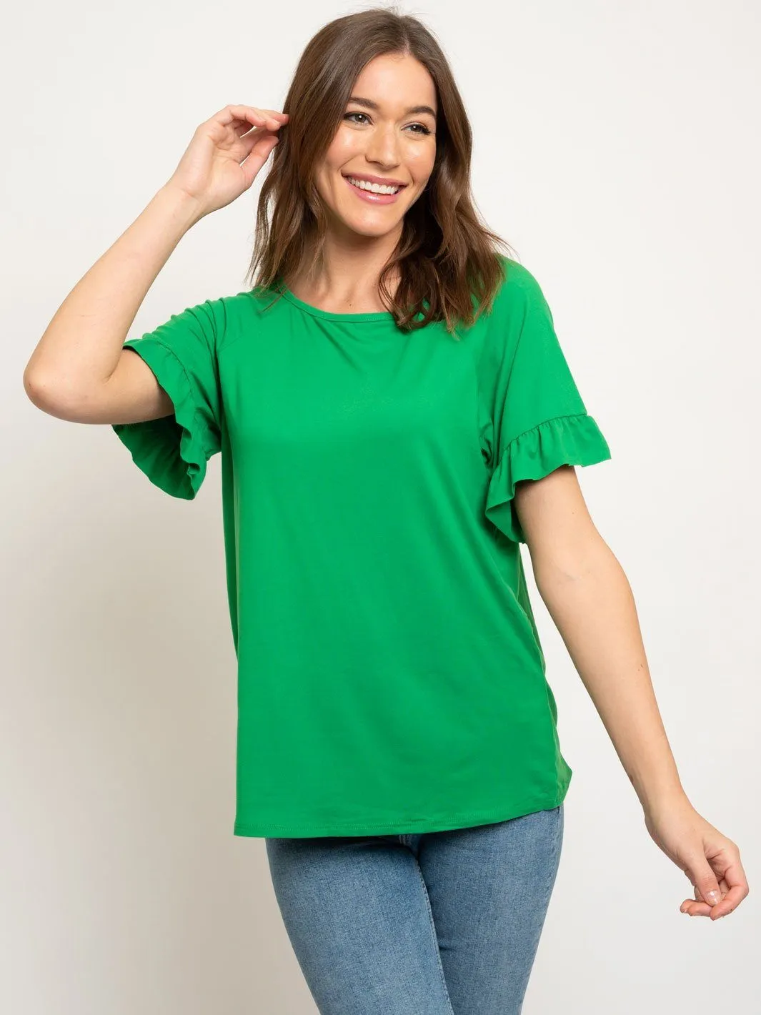 WOMEN'S RUFFLED SLEEVES KNIT TOP