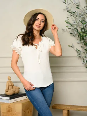 WOMEN'S SHORT PUFF SLEEVE FRONT TIE TOP