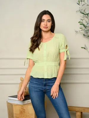 WOMEN'S SHORT PUFF SLEEVE POLKA DOT DETAILED PEPLUM TOP