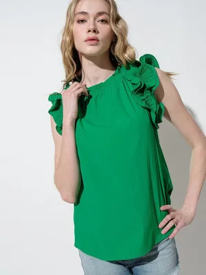 WOMEN'S SHORT RUFFLE SLEEVE DETAILED TUNIC BLOUSE TOP