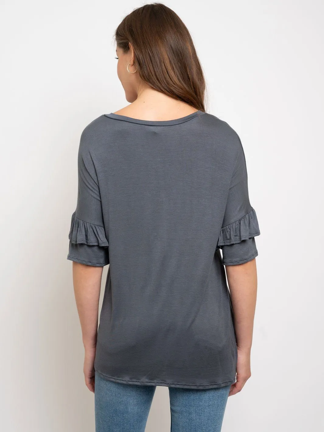 WOMEN'S SHORT RUFFLE SLEEVE TOP