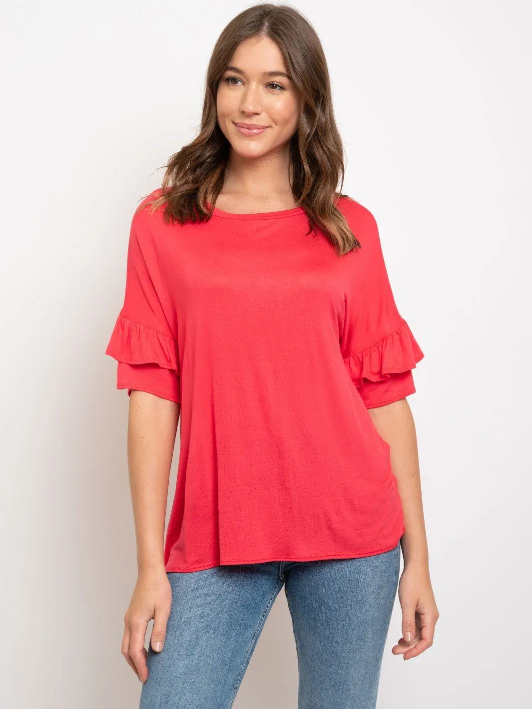 WOMEN'S SHORT RUFFLE SLEEVE TOP