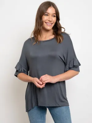 WOMEN'S SHORT RUFFLE SLEEVE TOP