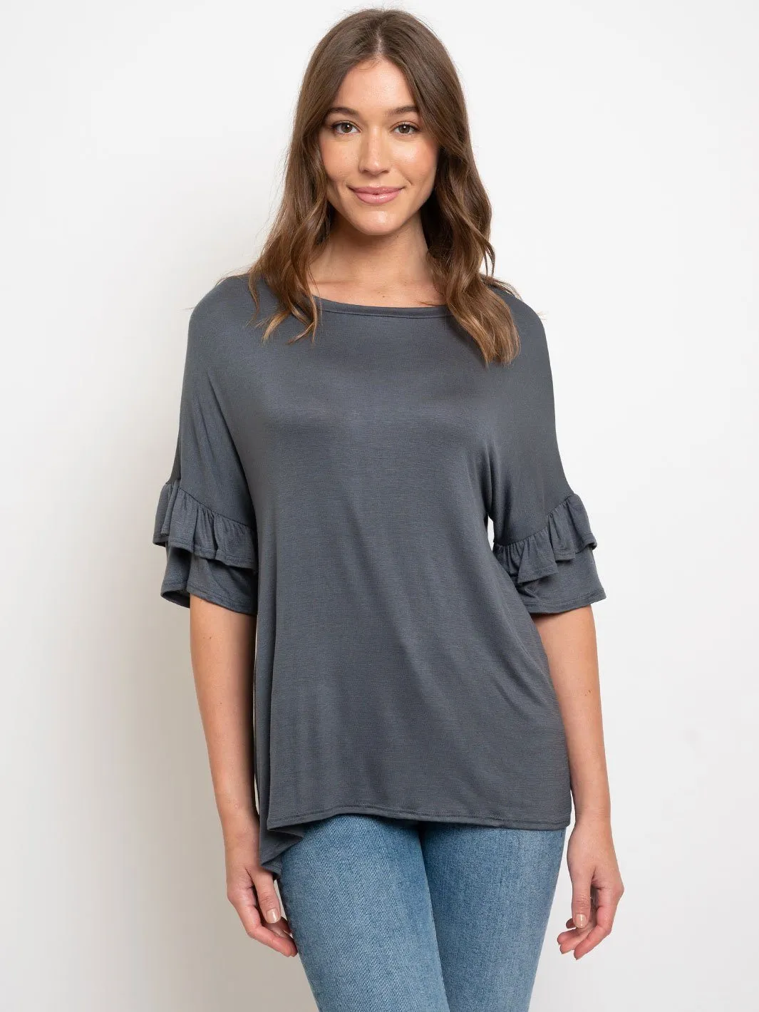 WOMEN'S SHORT RUFFLE SLEEVE TOP
