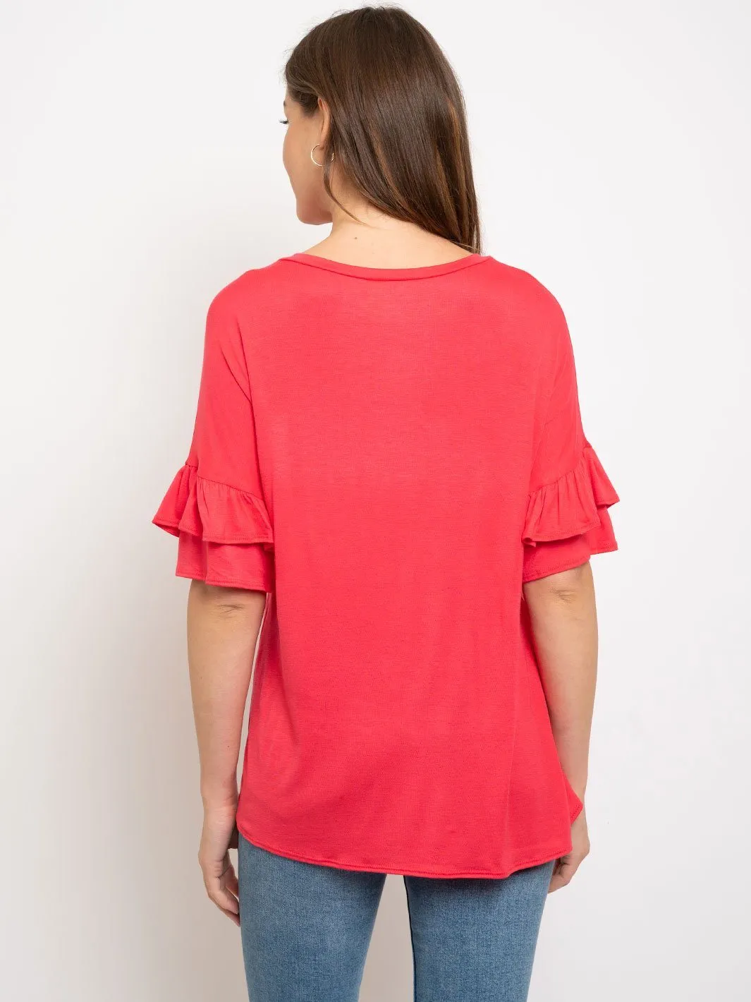 WOMEN'S SHORT RUFFLE SLEEVE TOP