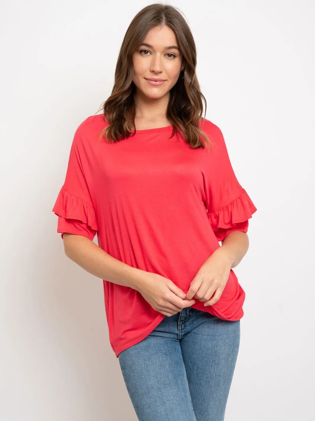 WOMEN'S SHORT RUFFLE SLEEVE TOP
