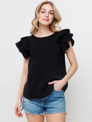 WOMEN'S SHORT RUFFLE SLEEVE TUNIC BLOUSE TOP