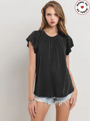 WOMEN'S SHORT RUFFLE SLEEVE TUNIC BLOUSE