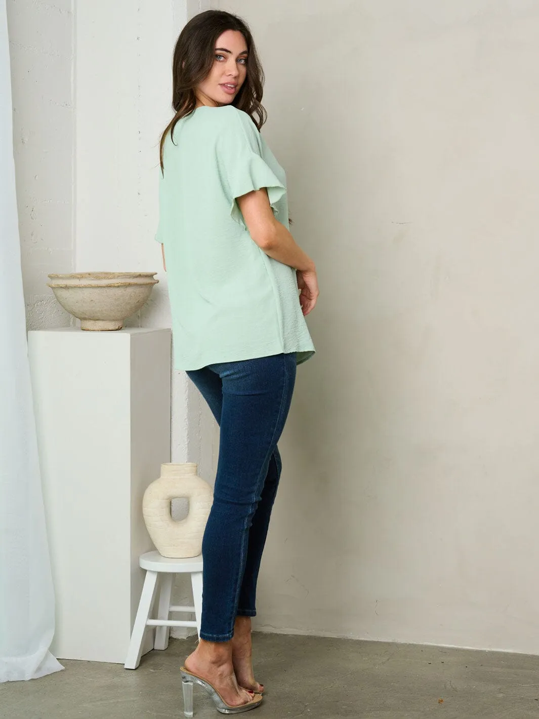 WOMEN'S SHORT RUFFLE SLEEVE TUNIC TOP