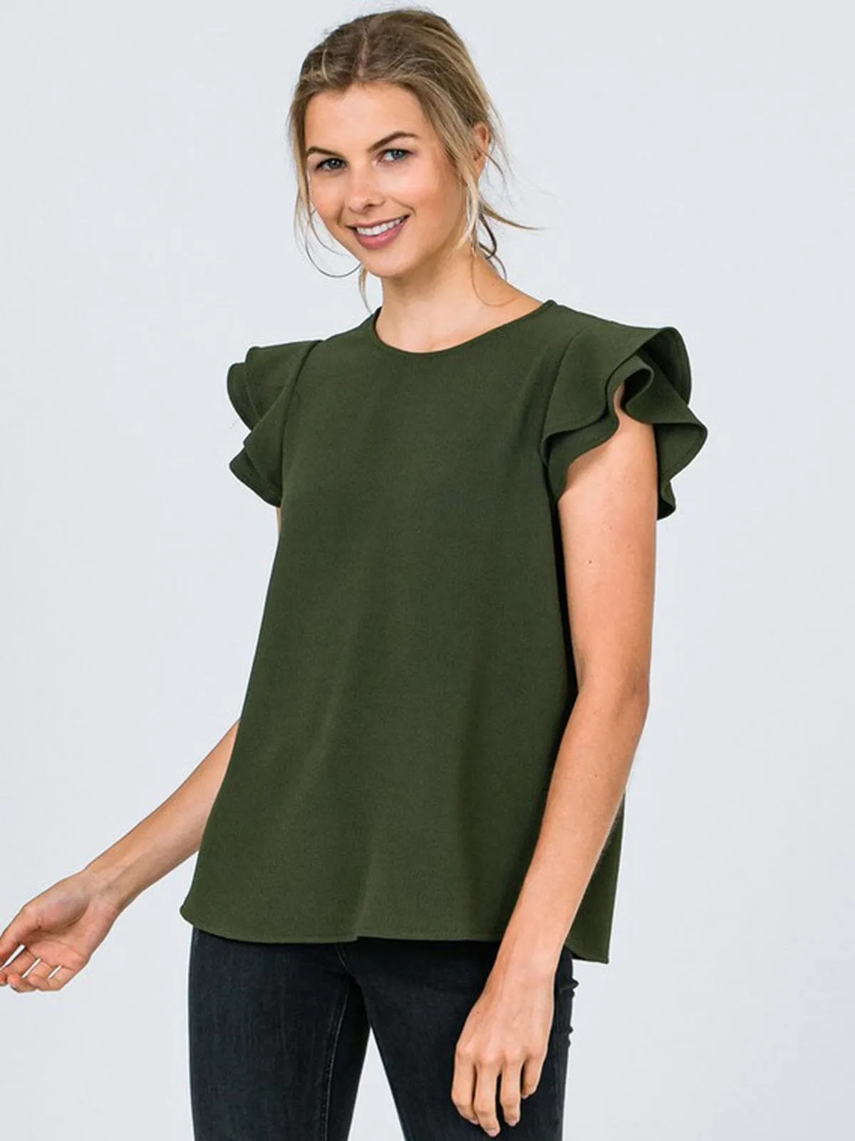 WOMEN'S SHORT RUFFLE SLEEVE TUNIC TOP