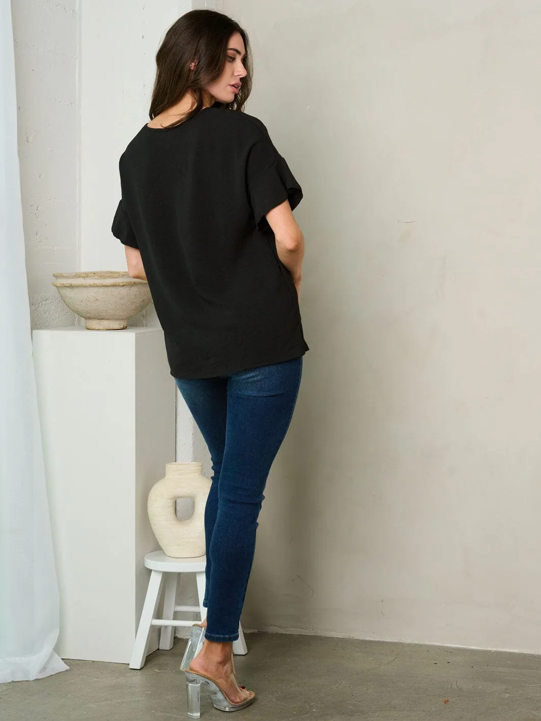WOMEN'S SHORT RUFFLE SLEEVE TUNIC TOP