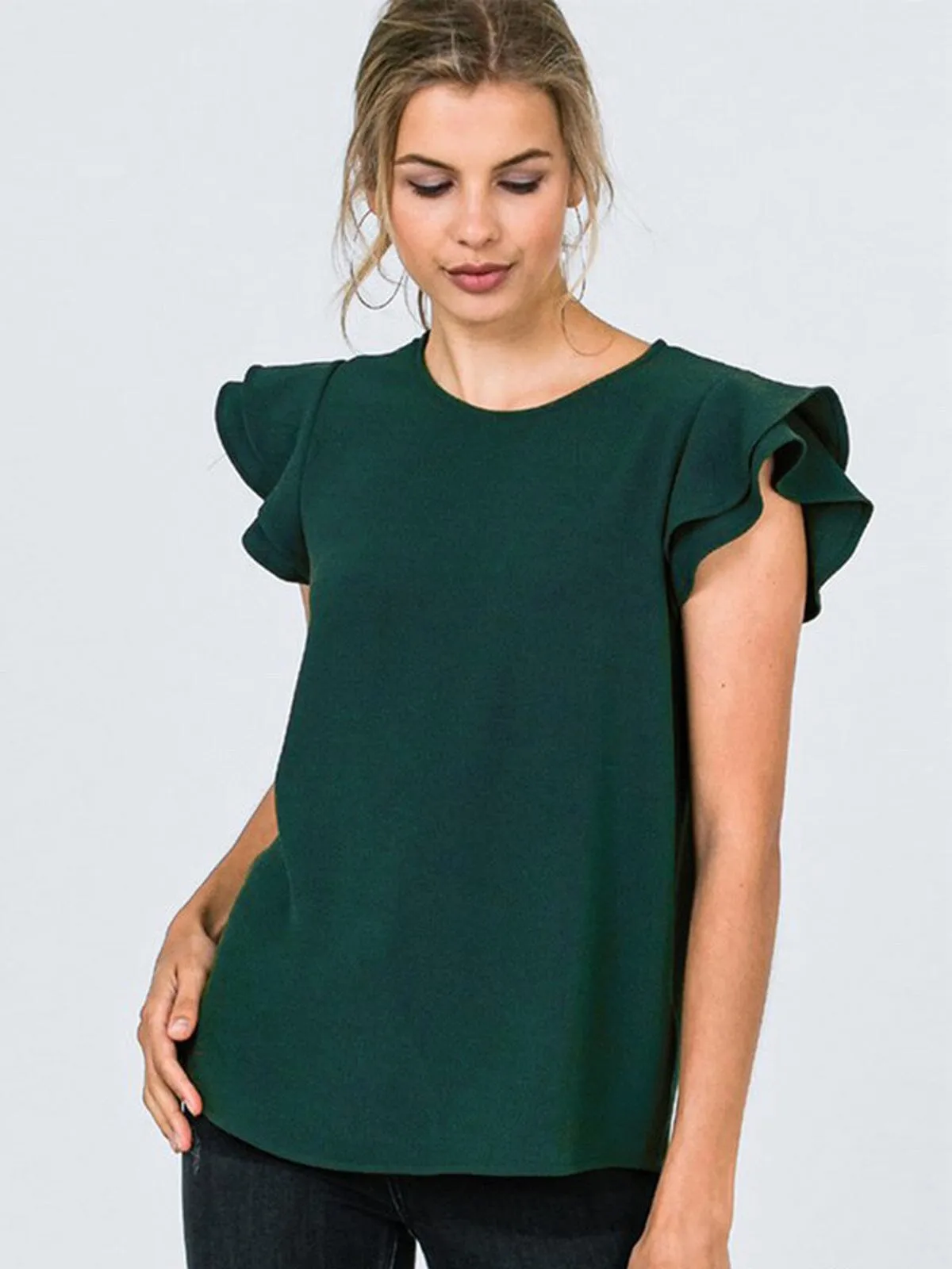 WOMEN'S SHORT RUFFLE SLEEVE TUNIC TOP