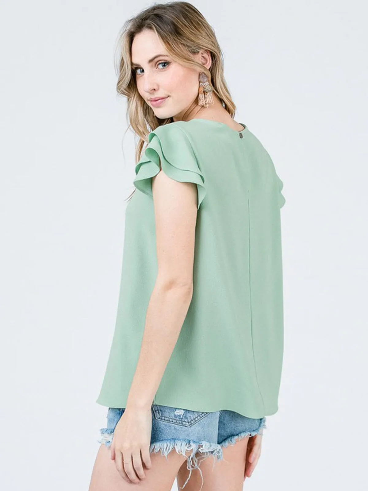 WOMEN'S SHORT RUFFLE SLEEVE TUNIC TOP