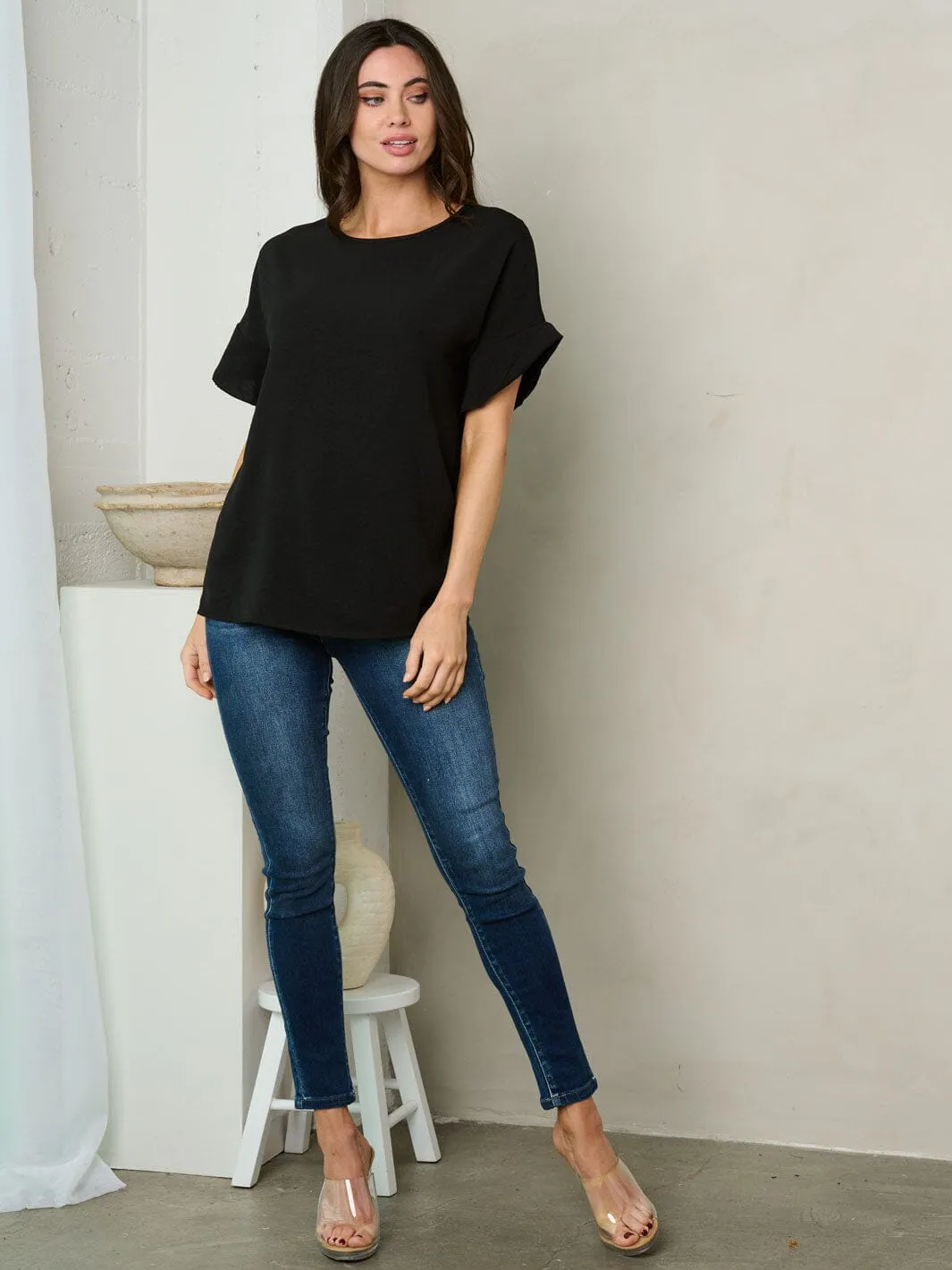 WOMEN'S SHORT RUFFLE SLEEVE TUNIC TOP