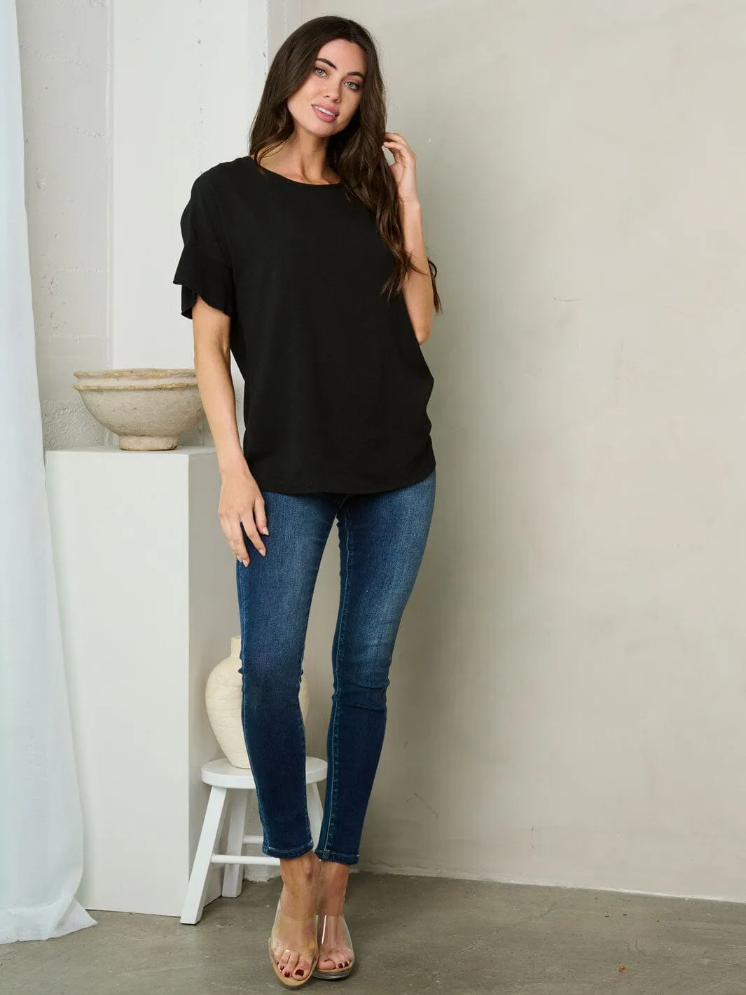 WOMEN'S SHORT RUFFLE SLEEVE TUNIC TOP
