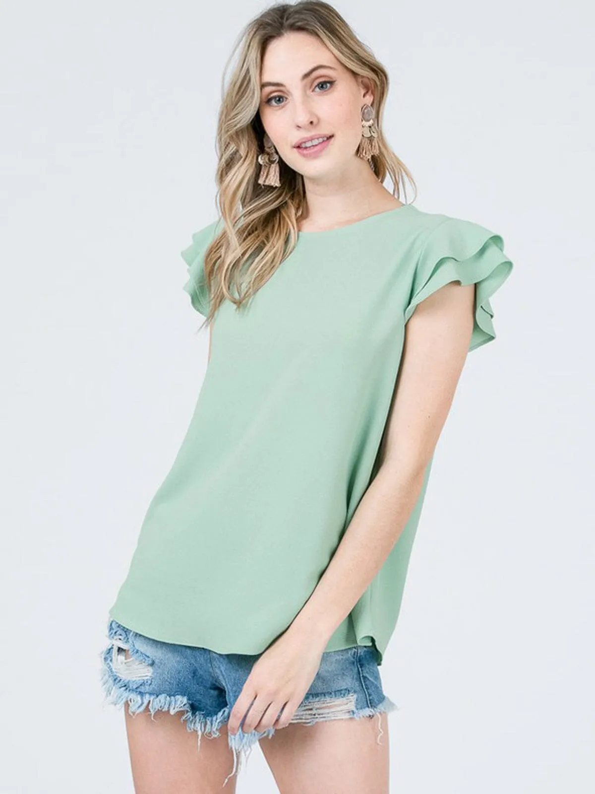 WOMEN'S SHORT RUFFLE SLEEVE TUNIC TOP
