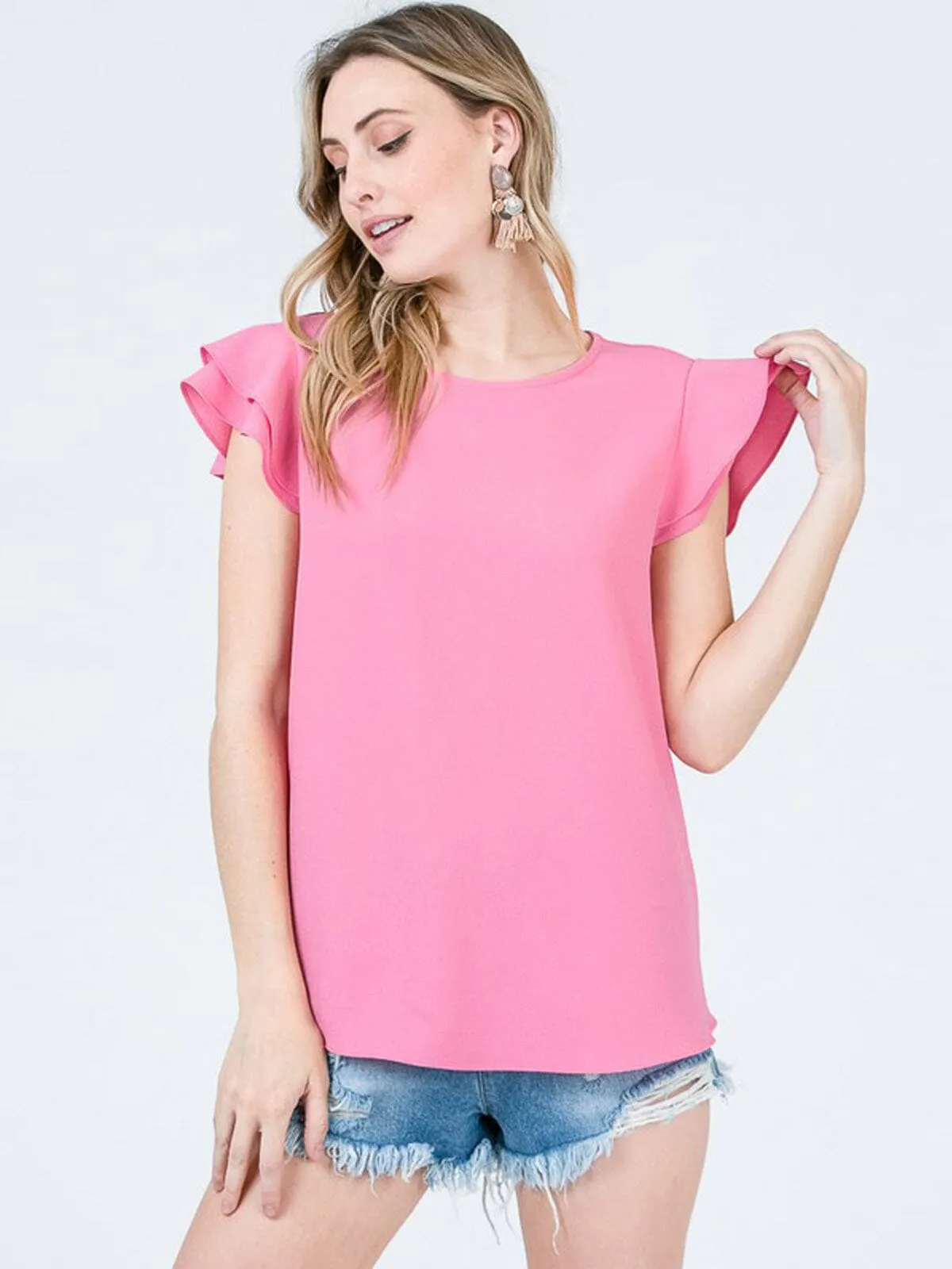 WOMEN'S SHORT RUFFLE SLEEVE TUNIC TOP
