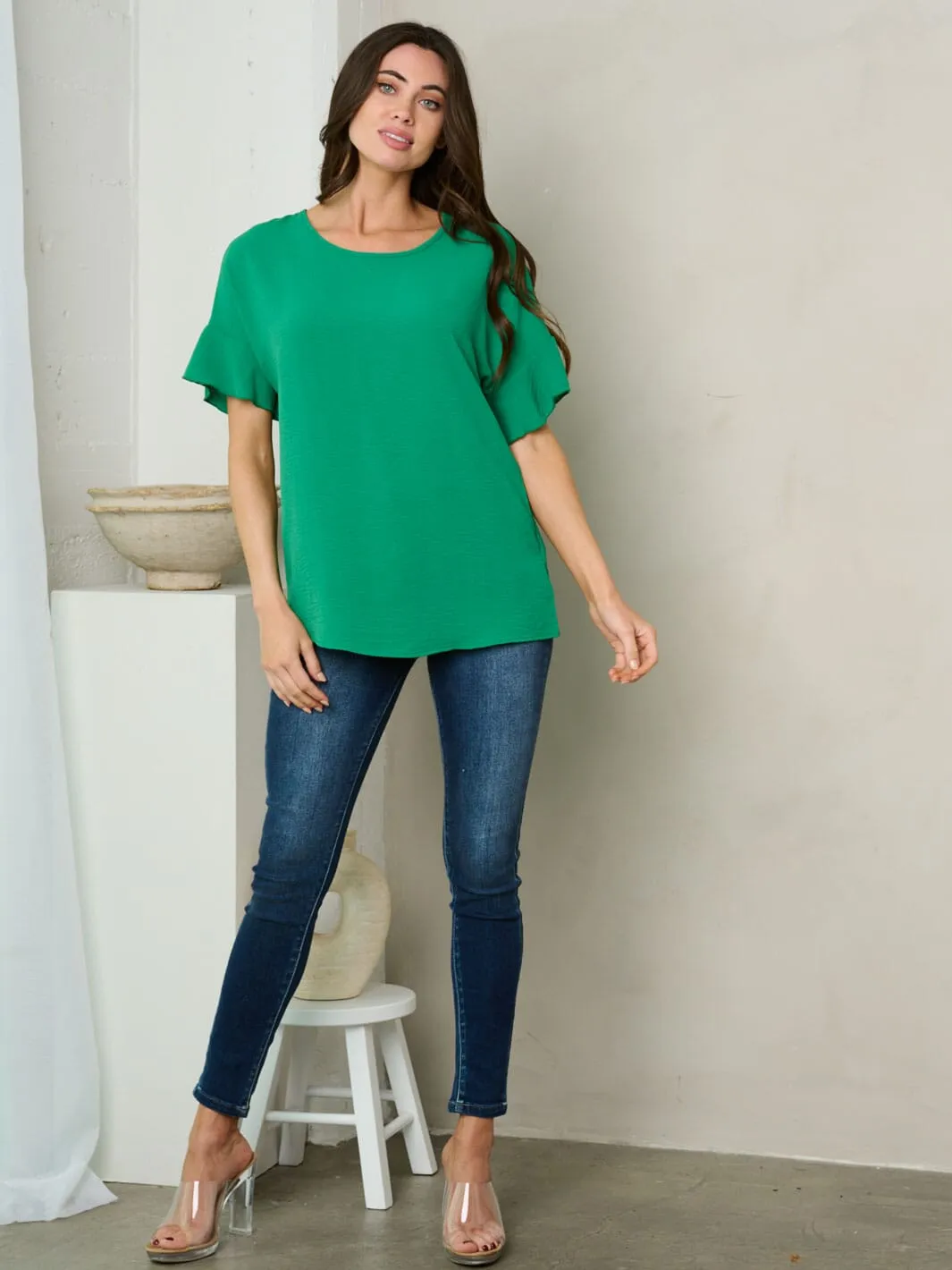 WOMEN'S SHORT RUFFLE SLEEVE TUNIC TOP