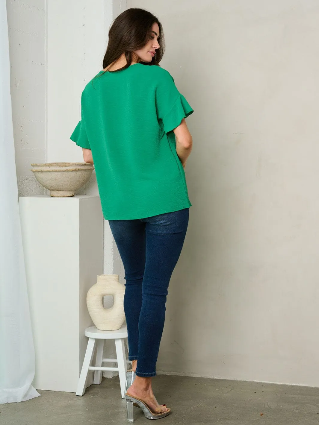 WOMEN'S SHORT RUFFLE SLEEVE TUNIC TOP