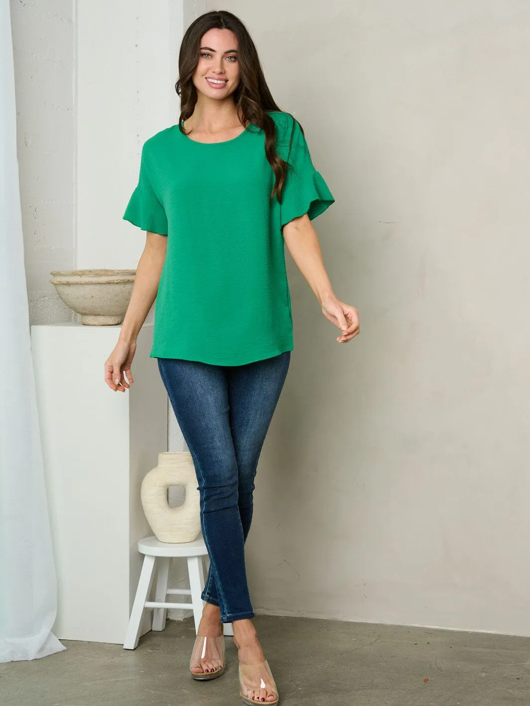 WOMEN'S SHORT RUFFLE SLEEVE TUNIC TOP