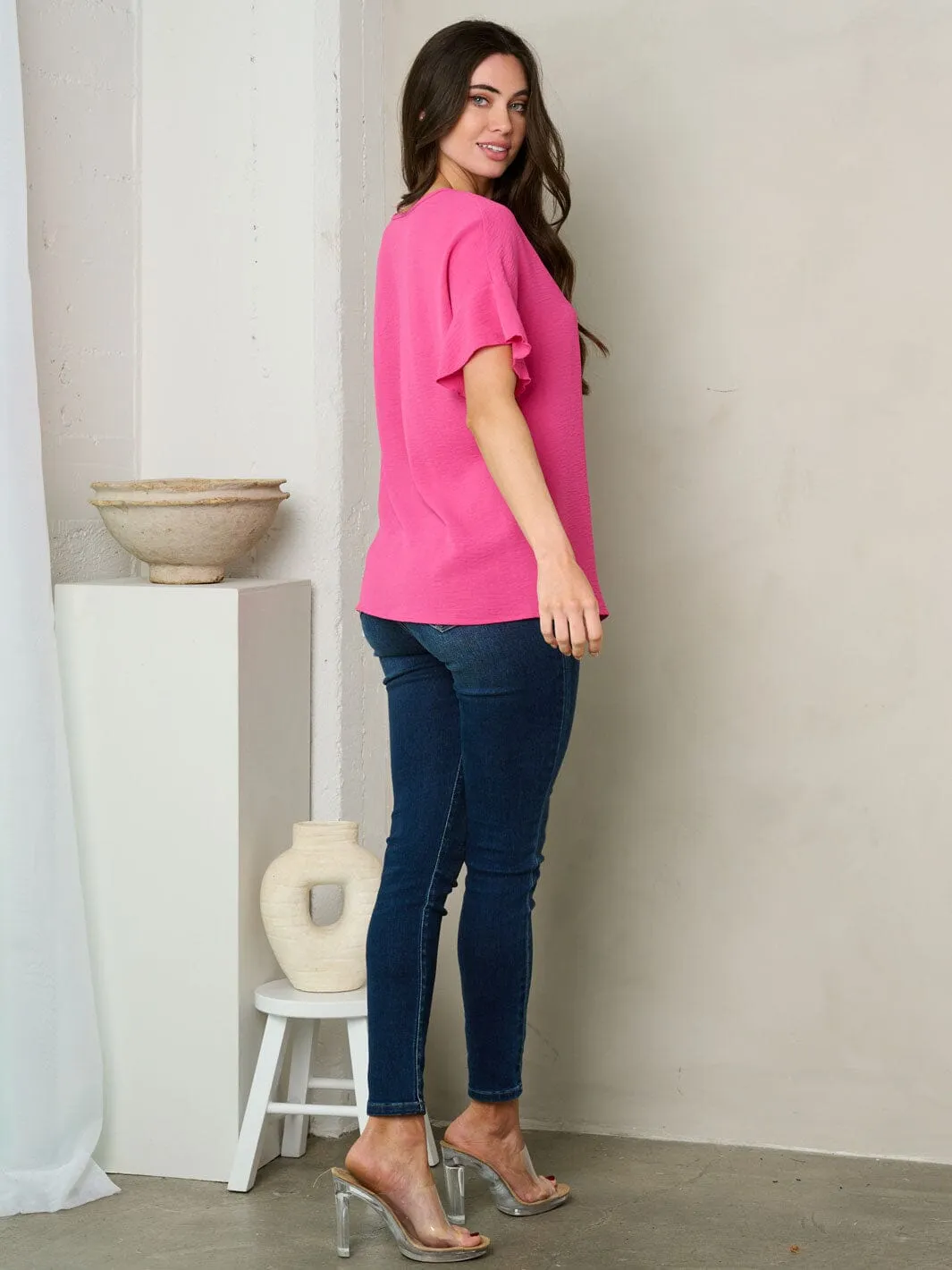 WOMEN'S SHORT RUFFLE SLEEVE TUNIC TOP