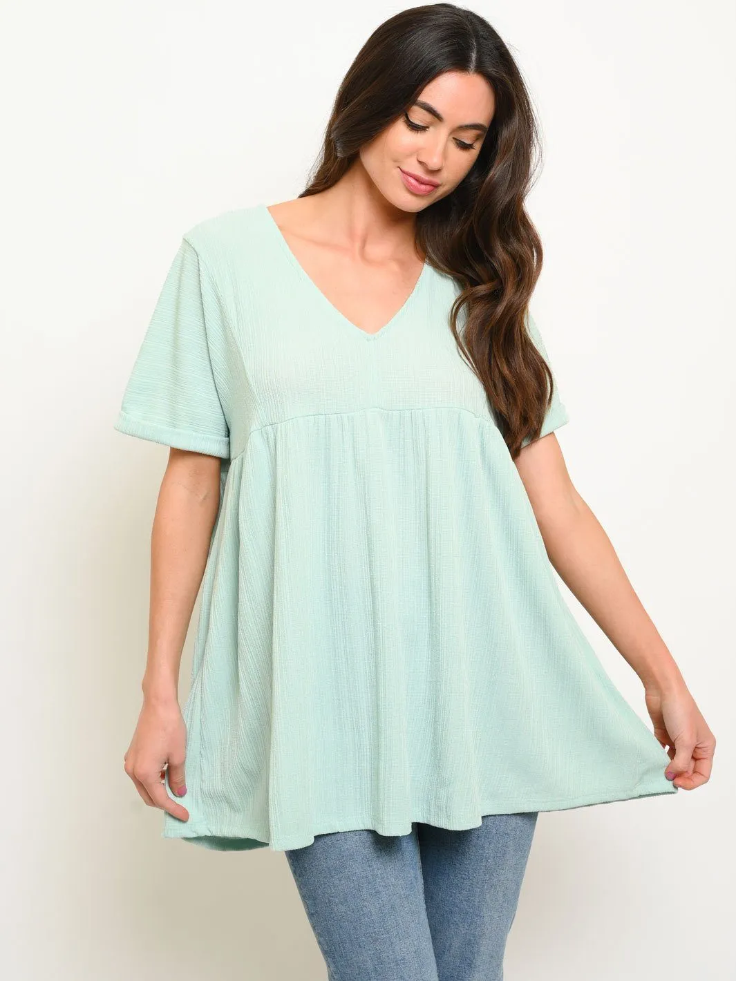 WOMEN'S SHORT SLEEVE BACK TIE TUNIC TOP