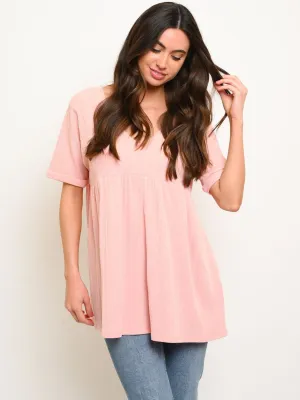 WOMEN'S SHORT SLEEVE BACK TIE TUNIC TOP