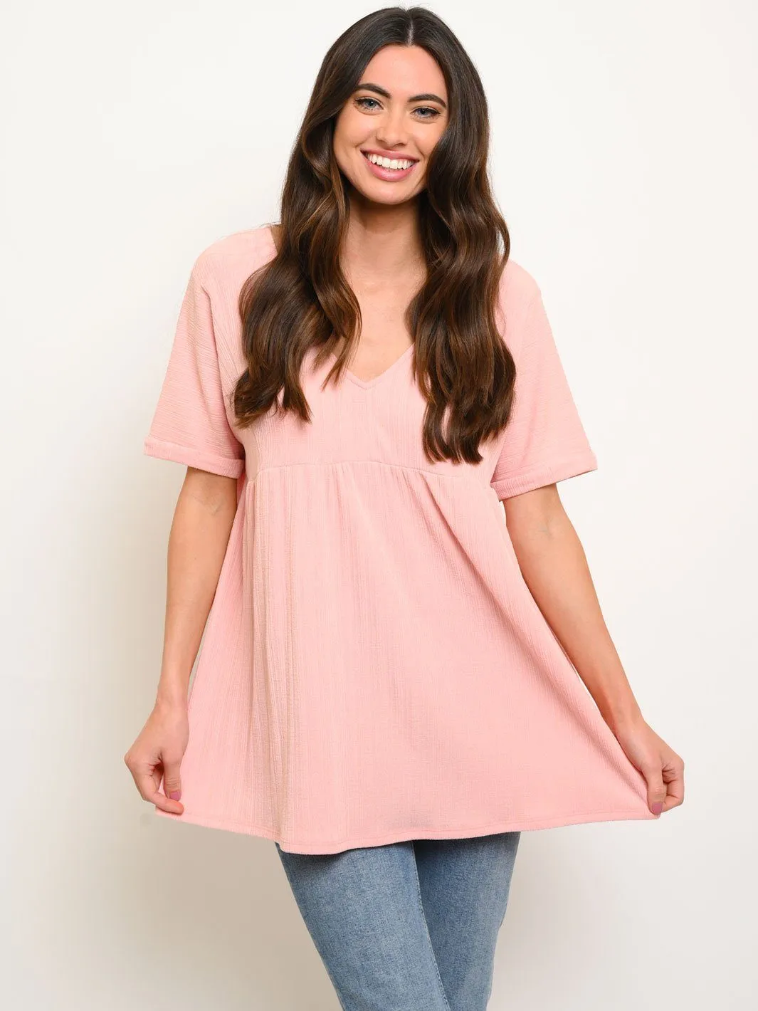 WOMEN'S SHORT SLEEVE BACK TIE TUNIC TOP