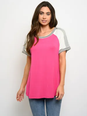 WOMEN'S SHORT SLEEVE COLORBLOCK TUNIC TOP
