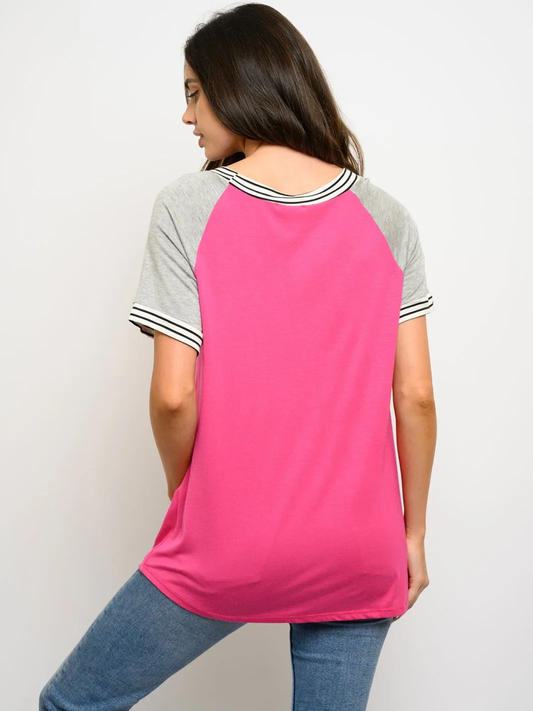 WOMEN'S SHORT SLEEVE COLORBLOCK TUNIC TOP
