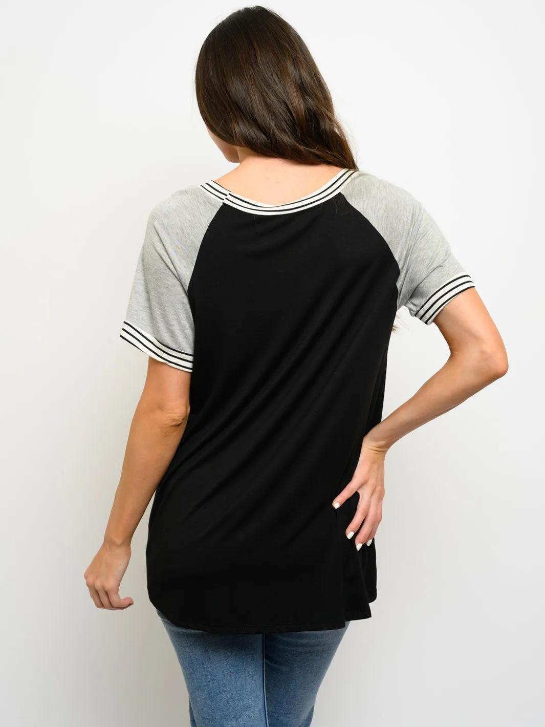 WOMEN'S SHORT SLEEVE COLORBLOCK TUNIC TOP