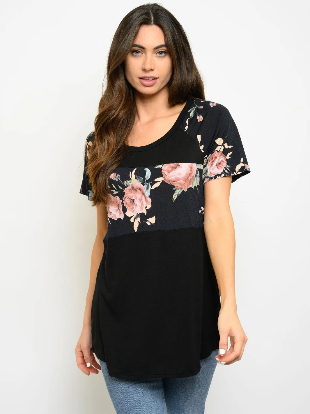WOMEN'S SHORT SLEEVE FLORAL PRINT TOP