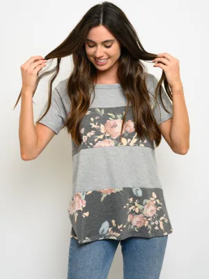 WOMEN'S SHORT SLEEVE FLORAL PRINT TOP