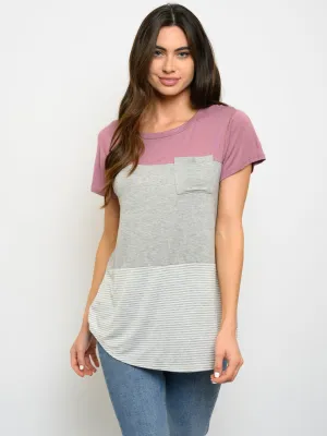 WOMEN'S SHORT SLEEVE FRONT POCKET COLOR BLOCK TOP