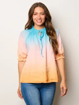 WOMEN'S SHORT SLEEVE MOCK NECK COLORBLOCK TUNIC TOP