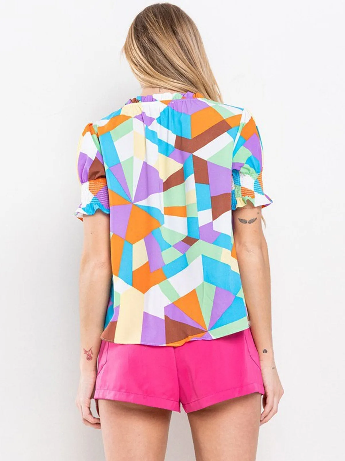 WOMEN'S SHORT SLEEVE MULTI COLOR BLOUSE TOP