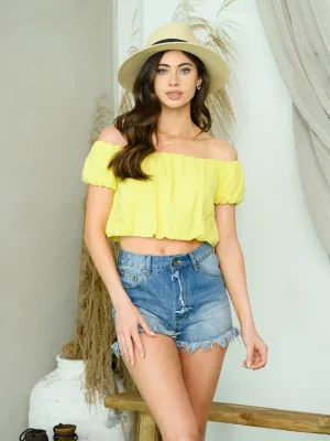WOMEN'S SHORT SLEEVE OFF SHOULDER CROP TOP