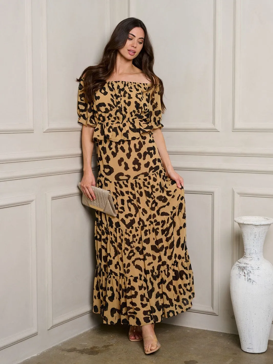 WOMEN'S SHORT SLEEVE PEPLUM ANIMAL PRINT TOP