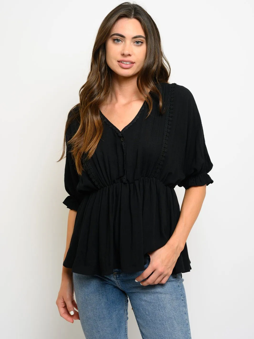 WOMEN'S SHORT SLEEVE PEPLUM TOP