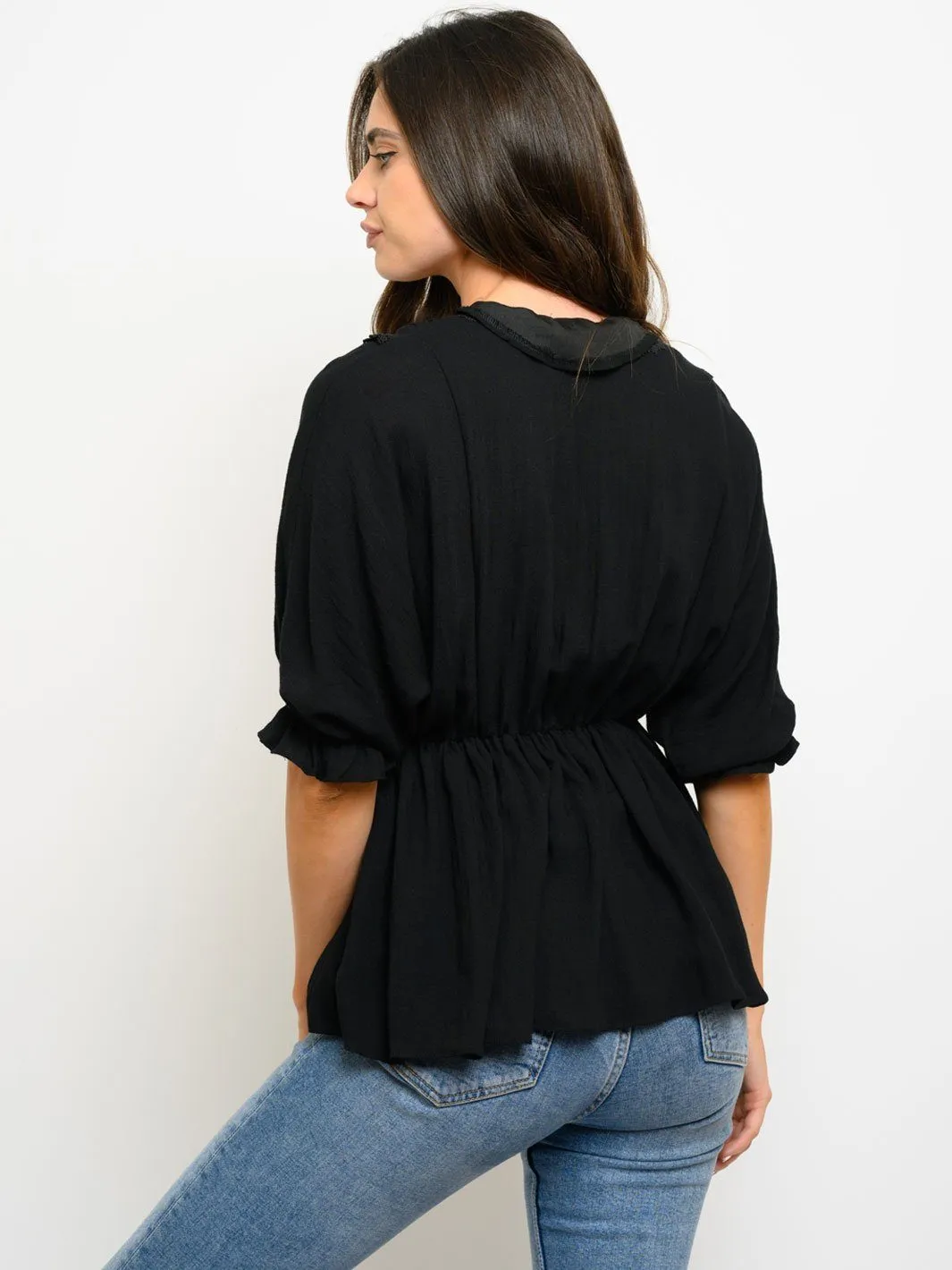 WOMEN'S SHORT SLEEVE PEPLUM TOP