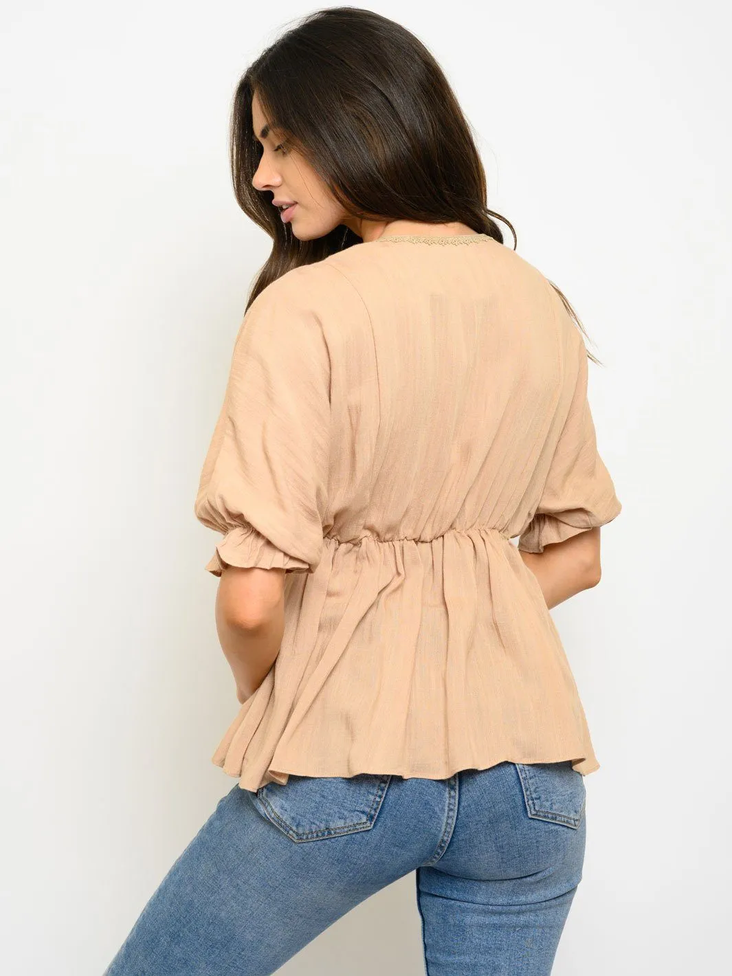 WOMEN'S SHORT SLEEVE PEPLUM TOP