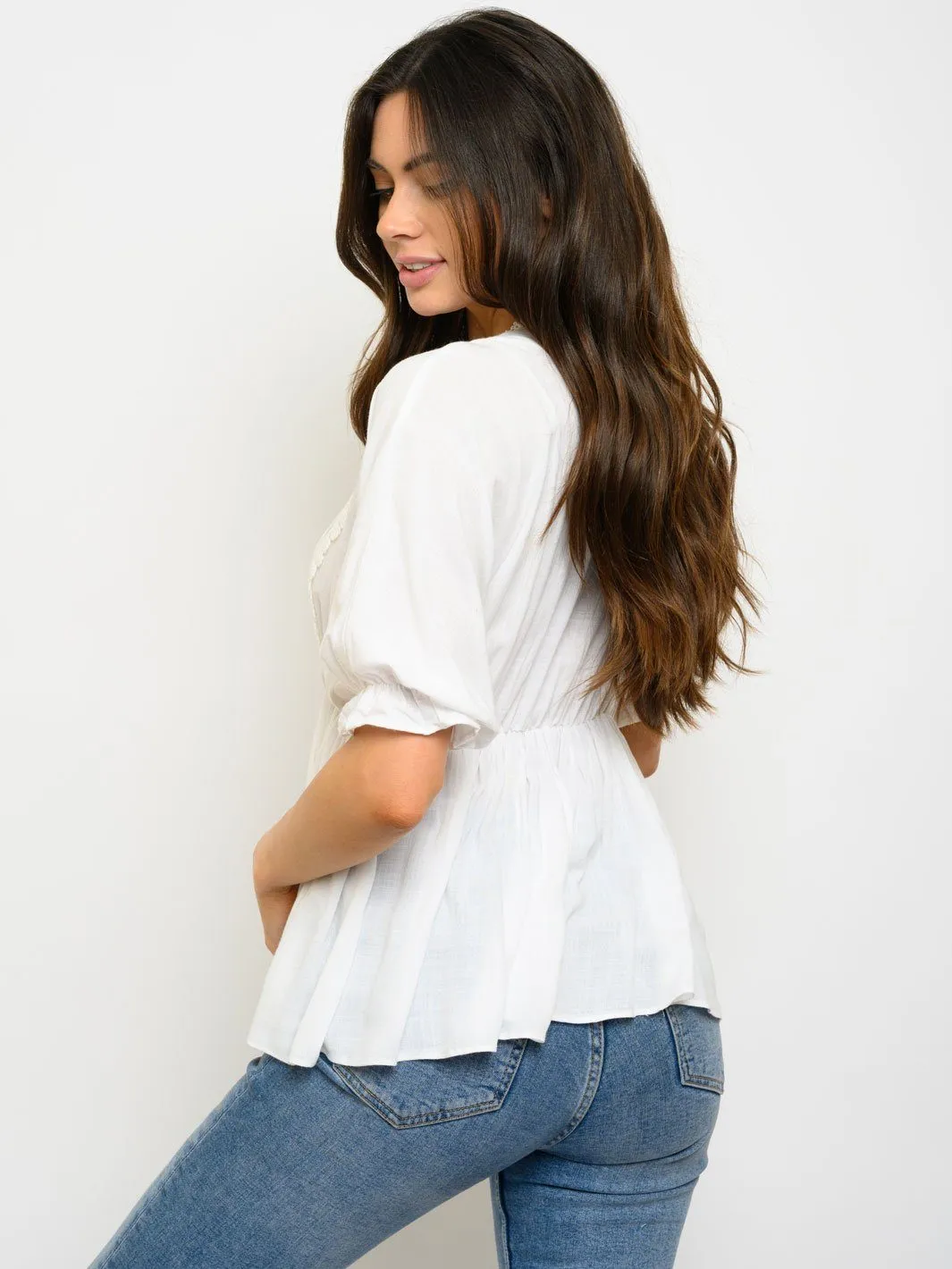 WOMEN'S SHORT SLEEVE PEPLUM TOP
