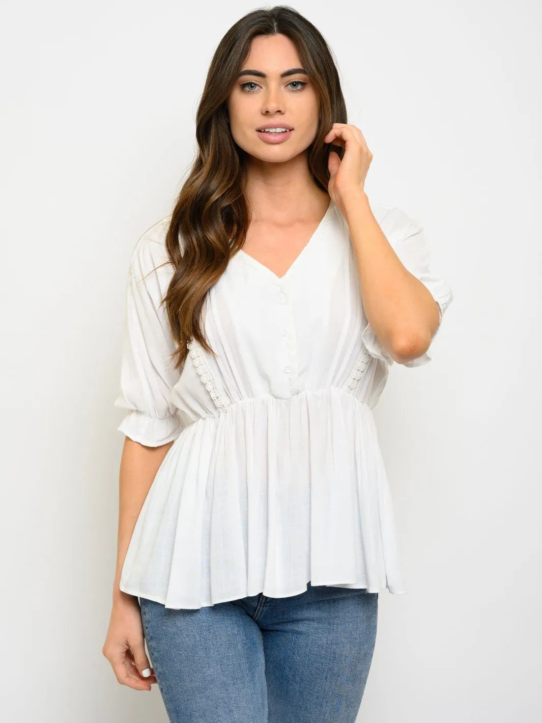 WOMEN'S SHORT SLEEVE PEPLUM TOP