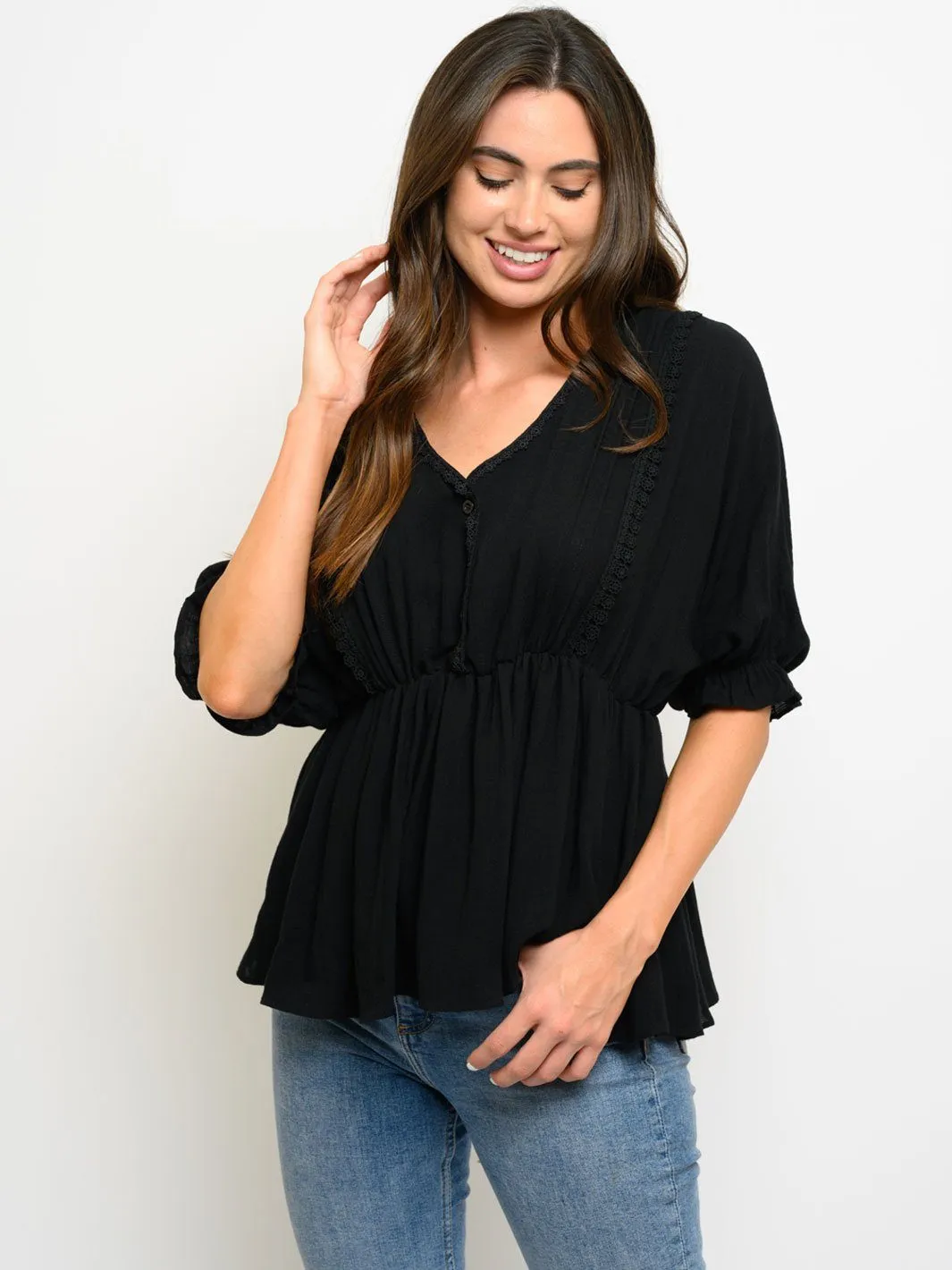 WOMEN'S SHORT SLEEVE PEPLUM TOP